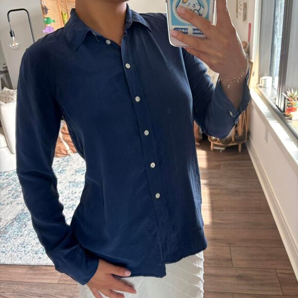 everlane must have blue silk button up shirt size 0 - Picture 1 of 6